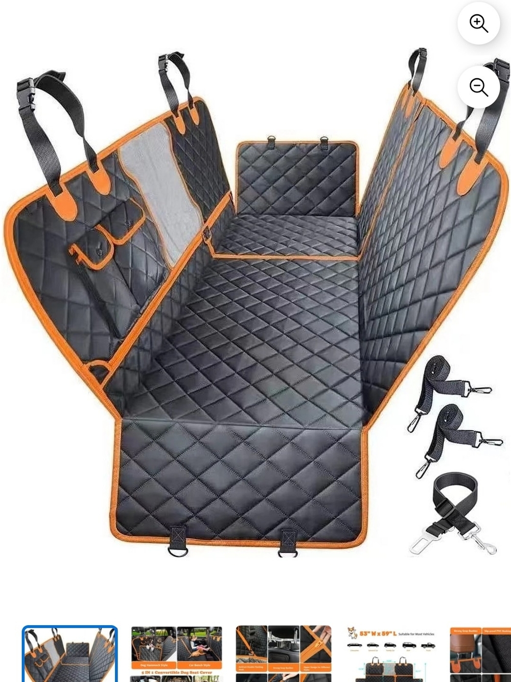 Quilted Waterproof Pet Car Seat Cover - Black with Orange Trim